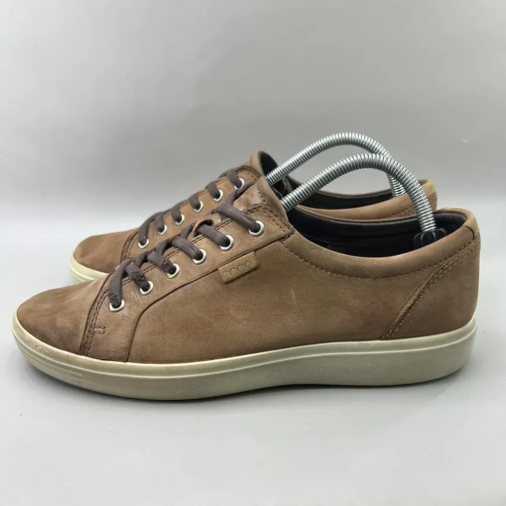 Ecco‎ Soft 7 Casual Sneakers Men Size 9 Brown Nubuck Leather Comfort Lace Shoes